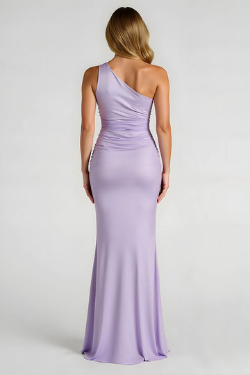 Lilac One Shoulder Satin Mermaid Long Bridesmaid Dress